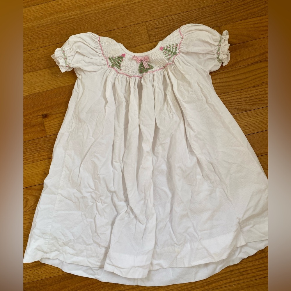 Zuccini white corduroy dress with Christmas tree embroidery